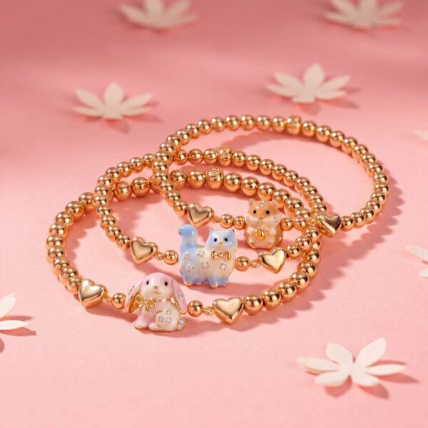 Wholesale Trendy Animal Series Stretch Bracelet Siamese Cat Rabbit Cat Design Copper Electroplated Fashion Jewelry Accessory For Everyday Wear Or Resale