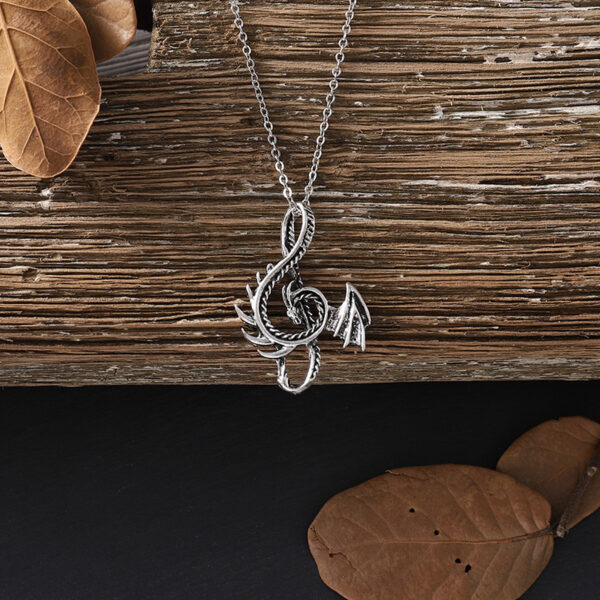 oly-9681609fbd7e62fa36fb670ee1a09c38 Wholesale Zinc Alloy Punk Dragon Music Note Pendant Necklace Silver Tone Men S Fashion Accessory Gift And Boutique Resale
