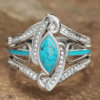 Wholesale Vintage Blue Turquoise Rhinestone Ring For Women Stylish Geometric Silver Tone Jewelry Accessory For Parties And Everyday Wear