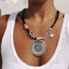 Wholesale Bohemian Round Disc Alloy Pendant Necklace Chic Fashion Accessory Gift For Boutique Resale