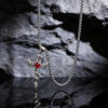 Wholesale Antique Silver Winged Cross Ruby Pendant Long Chain Necklace Trendy Punk Jewelry