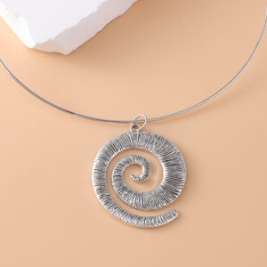 oly-984b47add6f82e6fa8f6161db858da8b Wholesale Trendy Retro Geometric Spiral Pendant Necklace Antique Silver Finish Zinc Alloy Hollow Donut Design Fashion Jewelry Accessory