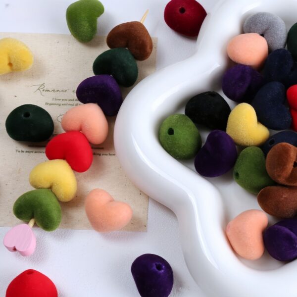 oly-991a974b754b567e5a229508a4811621 Wholesale Flocked Heart Acrylic Beads - Chic DIY Jewelry Accessory for Everyday Wear, Phone Charm Craft Supply