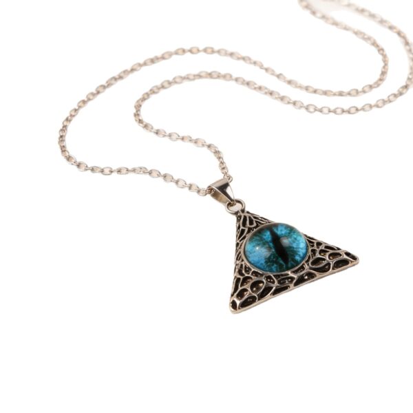 oly-99378f882cbaa8049ac240dec4fed1d6 Wholesale Hip Hop Blue Eye Triangle Pendant Necklace Stylish Streetwear Jewelry Accessory Zinc Alloy Silver Finish Boutique Resale Gift
