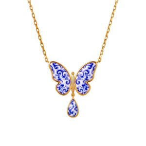 Butterfly blue and white porcelain pattern necklace