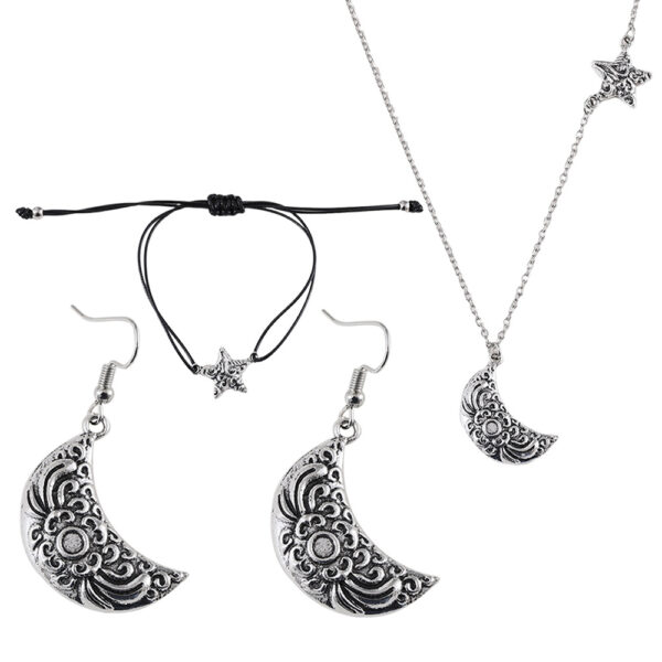 oly-9a5586eea80e907dd849a4ddd82cbd37 Wholesale Zinc Alloy Ancient Silver Star Moon Earrings Necklace Bracelet Set Everyday Wear