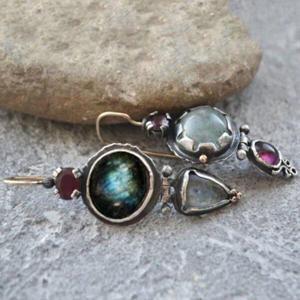 oly-9adac7b9203e3bfec38cd7f2482b05fc Wholesale Retro Asymmetrical Drop Earrings Alloy Women S Jewelry With Multicolor Stones Fashion Accessory For Boutique Resale