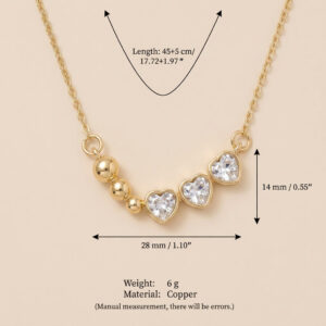 Luxury 3-Heart 3-Bead Diamond Necklace