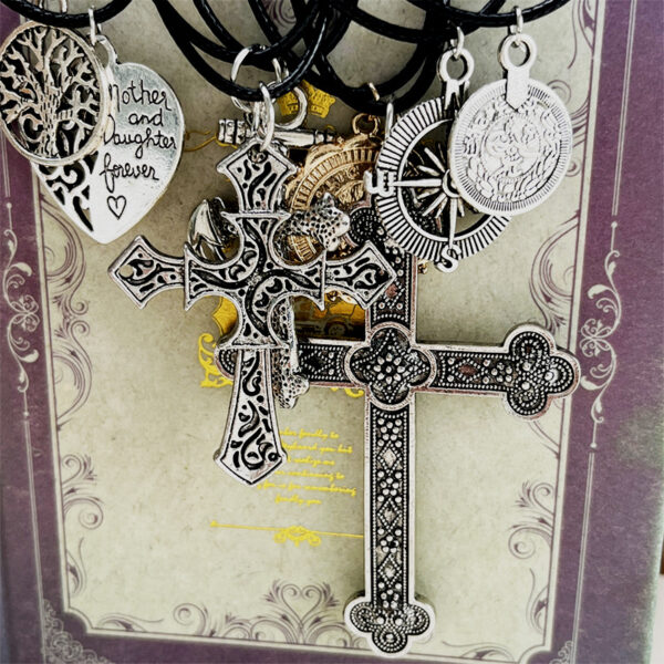 oly-9b8aa5e9a96b1dcc54c7d066d16dbd85 Wholesale Retro Geometric Cross Pendant Necklace Alloy Wax Rope Chain Chic Jewelry Accessory
