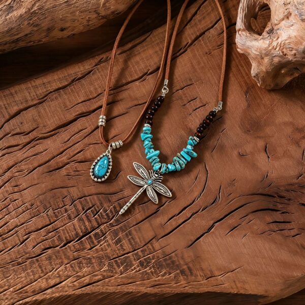 oly-9b9f74ea191ba4d7ee388b78e2de1c84 Wholesale Vintage Silver Tone Bohemian Dragonfly Necklace Turquoise Inlay Double Layer Pendant Jewelry Accessory For Boutique Resale
