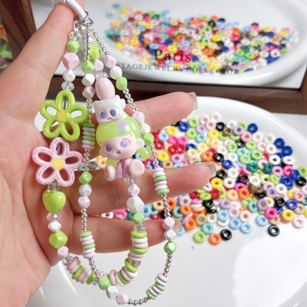 Wholesale Acrylic Donut Spacer Beads Pink Baking Paint Finish DIY Jewelry Phone Chain Accessory