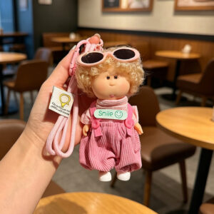 Dark pink overalls and pink sunglasses