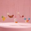 Wholesale Stainless Steel Electroplated Pink Cat Strawberry Flower Pendant Necklace Trendy Jewelry Accessory For Gift