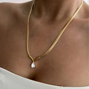Wholesale Chic Layered Zircon Pendant Necklace Snake Bone ChainStainless Steel Diamond Inlay Tone Jewelry Gift