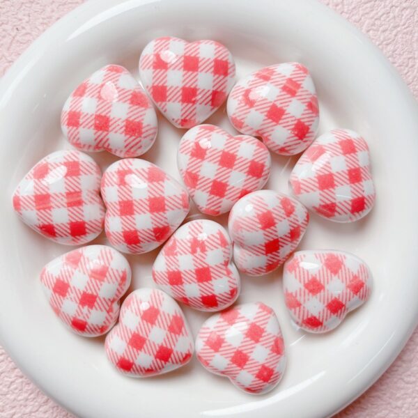 Wholesale Acrylic Plaid Heart Loose Beads DIY Jewelry Making Phone Charm Bracelet Craft Supply