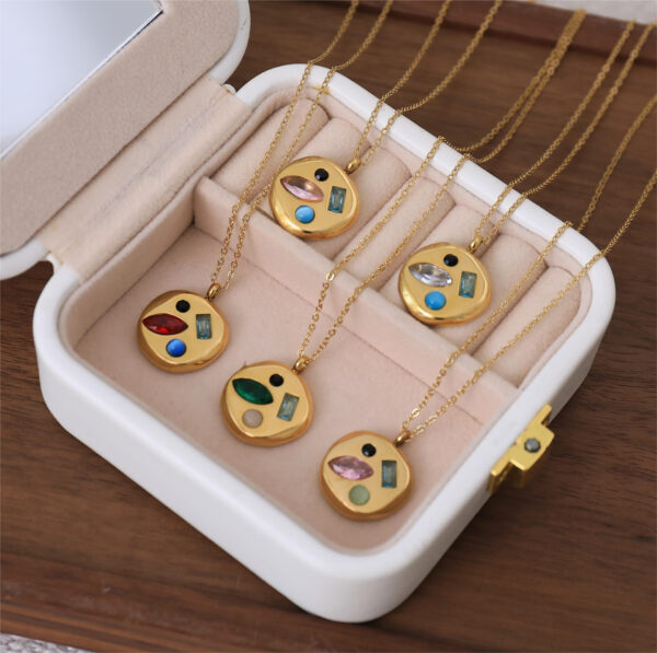 oly-9d1100b4fc192189c4a4153ac1b0d038 Wholesale Titanium Steel Colorful Zircon Birthstone Necklace Elegant Collarbone Jewelry Gift For Mom Fashion Resale