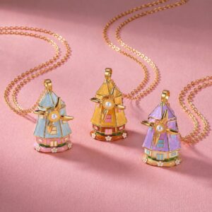 Wholesale Chic Dutch Windmill House Pendant Necklace With Pearl Electroplated Copper Finish Stylish Fairy Tale Gift For Girls Boutique Resale