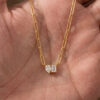 oly-9e258465423a3a4cbc6bf817c97a20a0 Wholesale Titanium Steel Electroplated Zircon Pendant Necklace Chic Geometric Pear And Square Design Fashion Jewelry Gift For Women