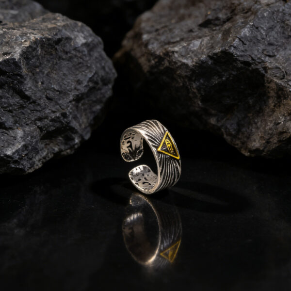 Wholesale Stylish Eye Of God Open Ring Silver Tone Zinc Alloy Distressed Vintage Design Unisex Jewelry Accessory