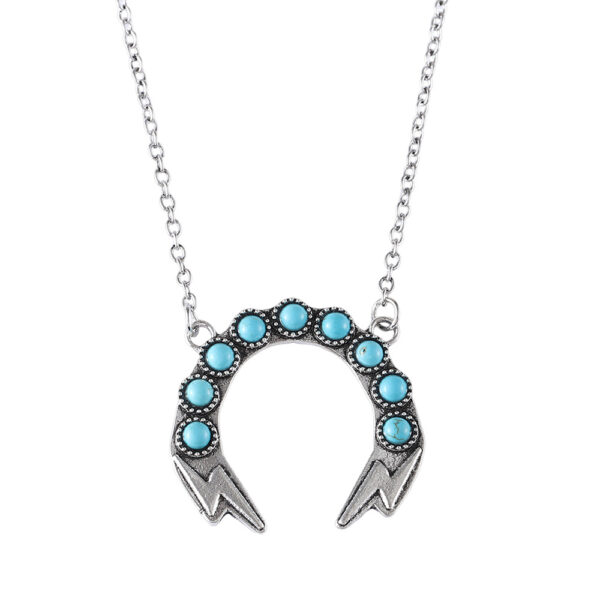 oly-9f0fa636dbe2adb57af7e602c1866a4b Wholesale Bohemian Turquoise Necklace Ancient Silver Zinc Alloy Wheat Ear Lightning Pendant Everyday Fashion Jewelry Accessory
