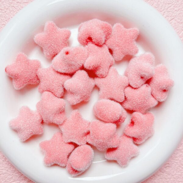 oly-9f4c7501a99a54cfda5a39cdd10e0059 Wholesale Fluffy Flocked Five Pointed Star Beads Acrylic Loose Beads for DIY Phone Charm Keychain Craft Supply