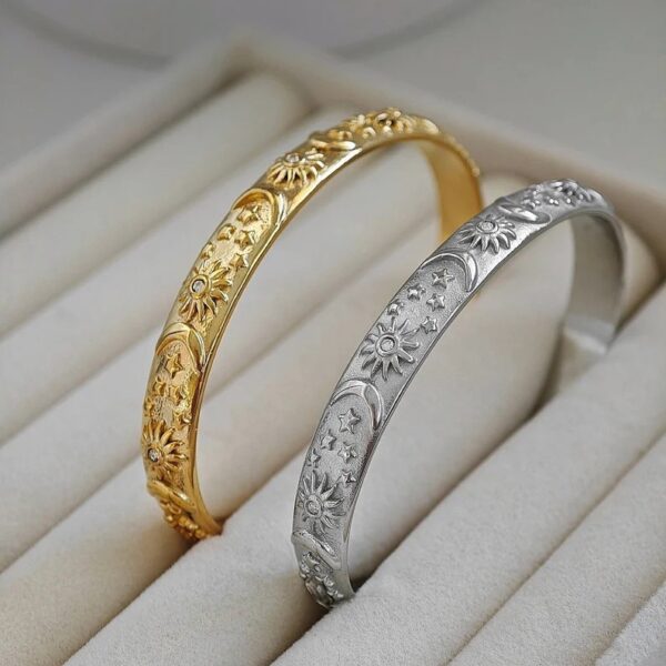 Wholesale Vintage Sun Star Moon Open Bangle Bracelet Gold Tone Metal Women S Fashion Jewelry Gift