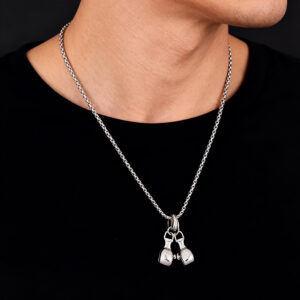 Wholesale Trendy Boxing Glove Pendant Chain Necklace For Men Antique Silver Zinc Alloy Street Style Boutique Resale Jewelry Gift