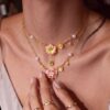 oly-9f9524f7b7ee327769807bb5c53c6dac Wholesale Copper Electroplated Floral Tassel Necklace January Flower Design Trendy Jewelry Accessory For Gift And Everyday Wear