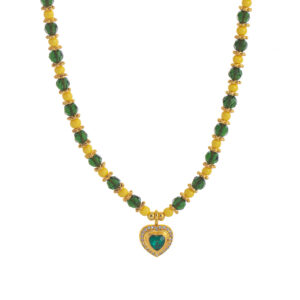 Green heart-shaped beaded necklace (short version)