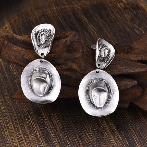 oly-9fac60c54128422b0b63a5f7bc2c4daf Wholesale Western Cowboy Hat Earrings Retro Distressed Zinc Alloy Electroplated Jewelry Accessory Gift