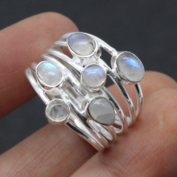 oly-a00b1108697a0214bafe4b05c6b90ee0 Wholesale Bohemian Geometric Gemstone Wide Band Ring Silver Tone Zinc Alloy Women S Fashion Jewelry Gift