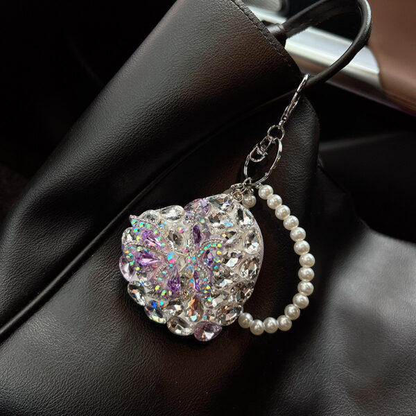 oly-a03bd9305c7cdb4e449282be7ea23dfe Wholesale 3D Butterfly Heart Crystal Folding Mirror Keychain Trendy Boutique Bag Charm Gift For Women