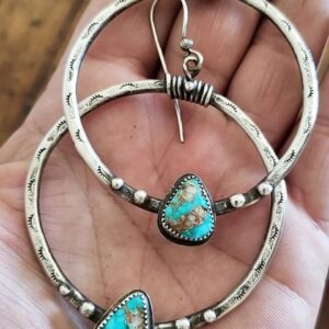 Wholesale Silver Plated Turquoise Hoop Earrings Vintage Handmade Creative For Women Everyday Wear