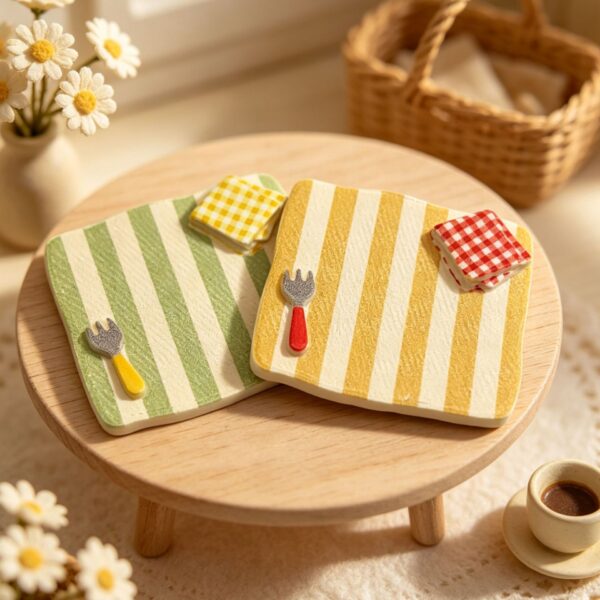 Wholesale Resin Yellow Striped Checkered Tray for Dollhouse Decor DIY Craft and Home Decor