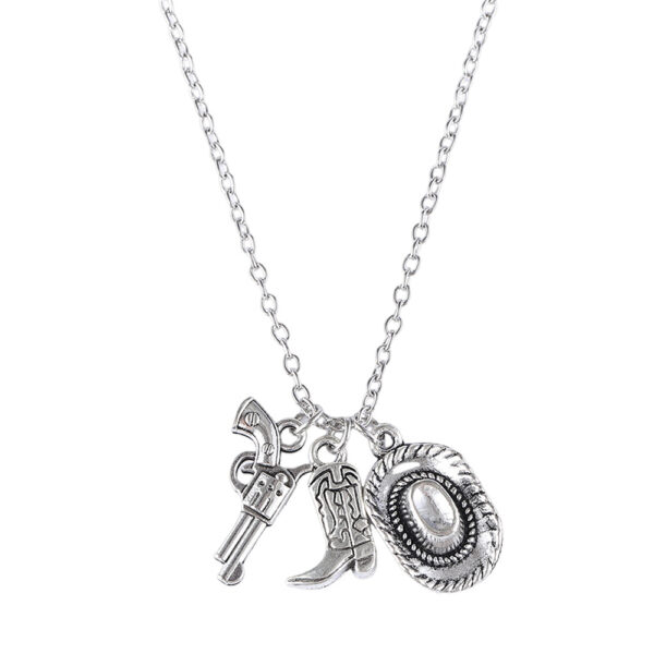 oly-a09487b67cb57dcddc94d70e34e40e96 Wholesale Trendy Western Cowboy Boot And Gun Pendant Necklace Zinc Alloy Fashion Jewelry Gift