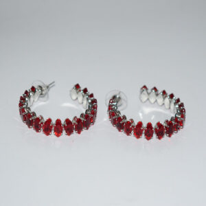 Xl-2160 - earring hoops - silver plated red - marquise style