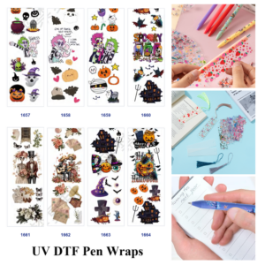 Wholesale 2/8/16pcs Halloween Skeleton Ghost Pumpkin Floral Print Pen and Bookmark Stickers UV DTF Wraps OLY Exclusive