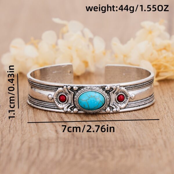oly-a10c8559e306fa5f5b66f6cc31b99e29 Wholesale Retro Bohemian Turquoise Open Bangle Bracelet Silver Electroplated Metal Gift For Women