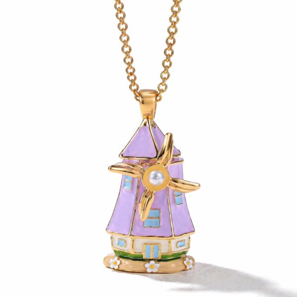 oly-a1483264af5cb5da332e9b60b3202e7d Wholesale Chic Dutch Windmill House Pendant Necklace With Pearl Electroplated Copper Finish Stylish Fairy Tale Gift For Girls Boutique Resale