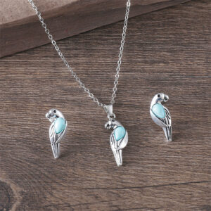 oly-a1c695d927fb2d0d7fc011f89f6105d7 Wholesale Ancient Silver Finish Vintage Turquoise Bird Earring Necklace Set Fashion Jewelry For Party