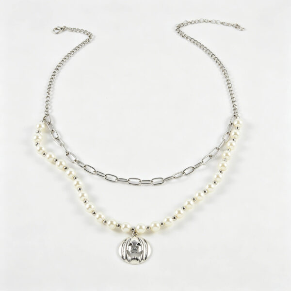 oly-a1fe76b958e2b506518076312c825c81 Wholesale Halloween Double Layer Pearl Necklace With Pumpkin Head And Ghost Pendant Retro Style Trendy Jewelry Accessory For Boutique Resale