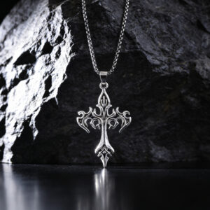 oly-a252a270823783eab60e6bc114cf6eec Wholesale Punk Flame Cross Pendant Necklace For Men Antique Silver Layering Jewelry Gift