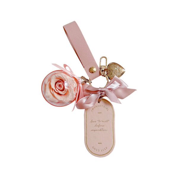 oly-a261b8c4c16543bca0403fc5f474f71e Wholesale College Style Pink Leather Keychain With Preserved Fresh Bag Charm Gift For
