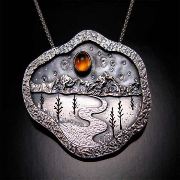 oly-a2ecd651701be7e91df8fcdce0ab4f9c Wholesale Vintage Zircon Pendant Necklace Tree River Mountain Landscape Antique Silver Alloy Party Gift Jewelry Accessory