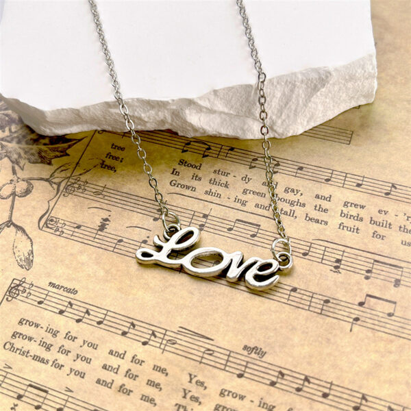 oly-a4546b7827cf471c713e6ffedf9b8ae9 Wholesale Retro Love Letter Pendant Necklace Ancient Silver Alloy Choker Trendy Jewelry Accessory Gift For Women