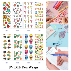 oly-a47a4f8f5bc0cebda33a809b2edd7878 Wholesale 2/8/16pcs Star Heart Ice Cream Flower Fish Cactus Skull Fruit Print Pen and Bookmark Stickers UV DTF Wraps