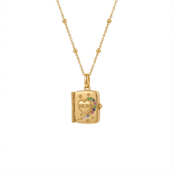 oly-a4aa8a526665c58ce0525d2de2241485 Wholesale Boutique Copper Electroplated Heart Locket Pendant With Colorful Zircon MOM Mother S Day Gift Everyday Fashion Accessory