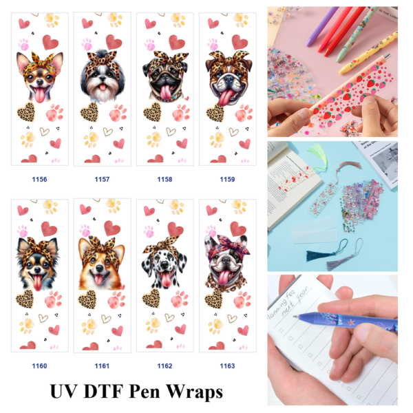 Wholesale 2/8/16pcs Variety Cute Dog Leopard Bow Paw Print Heart Floral Print Pen and Bookmark Stickers UV DTF Wraps OLY Exclusive