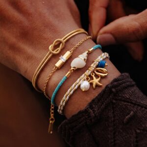 Wholesale Chic Seaside Vacation Bracelet Stainless Steel Woven Rope Conch Design Jewelry Accessory For Resale