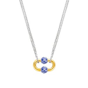 Gold chain contrasting steel blue and white oval necklace